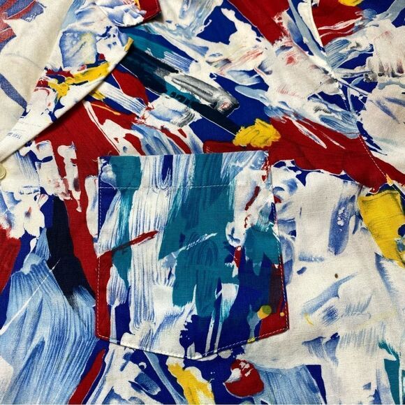 V Sport Robert Bruce Paint Splatter Vintage  Button Down Shirt Size L - Picture 7 of 12